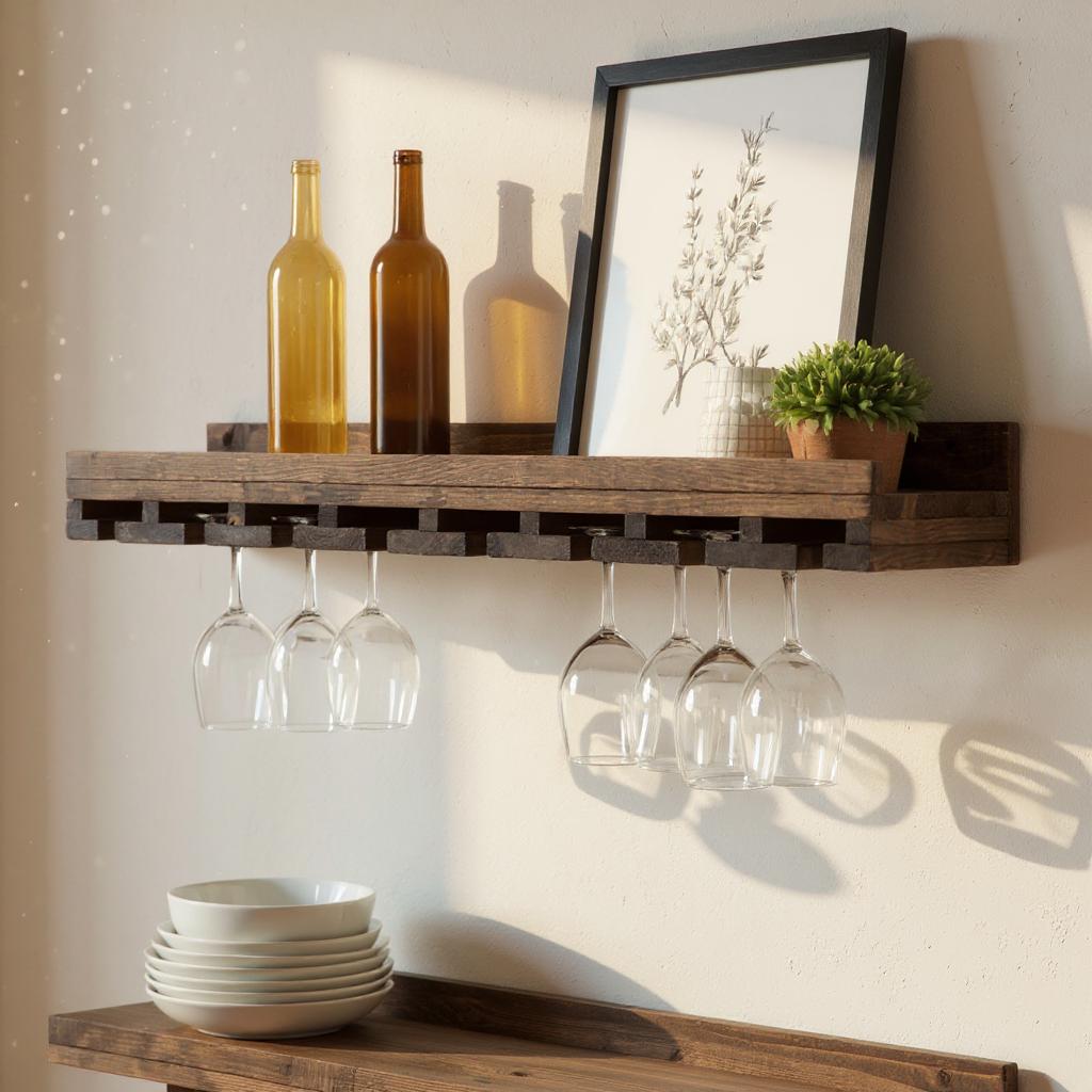 Rustic Luxe Stemware Wall Mounted Wine Rack Shelves, Set of 2
