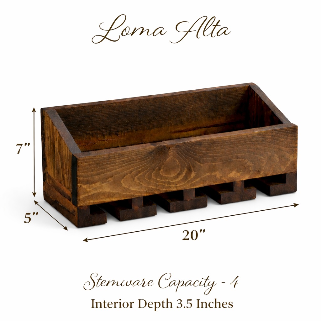 Solid wood handmade wall-mounted wine rack with floating shelf and hanging stemware holder in modern rustic style.