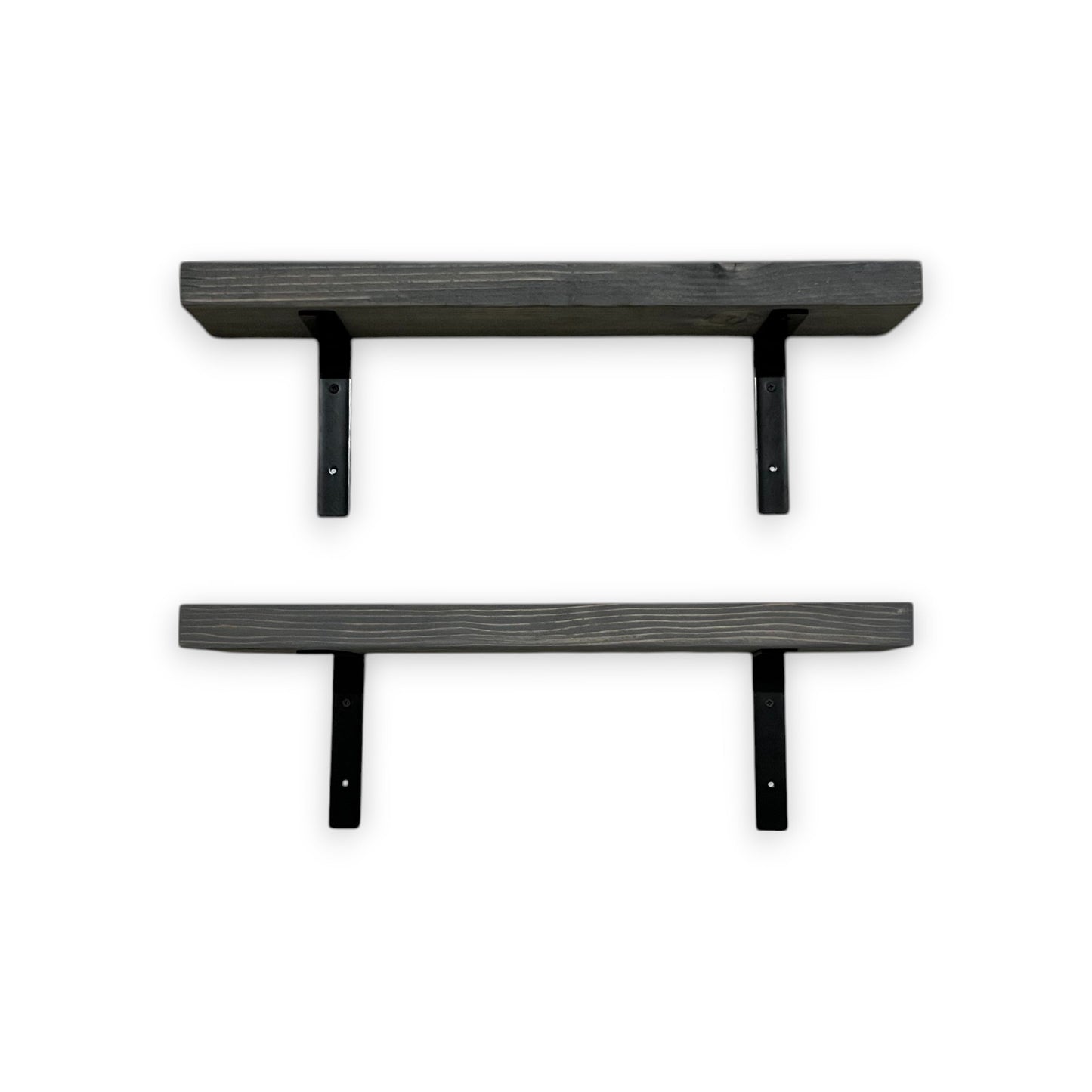 Two black wall shelves on a white background