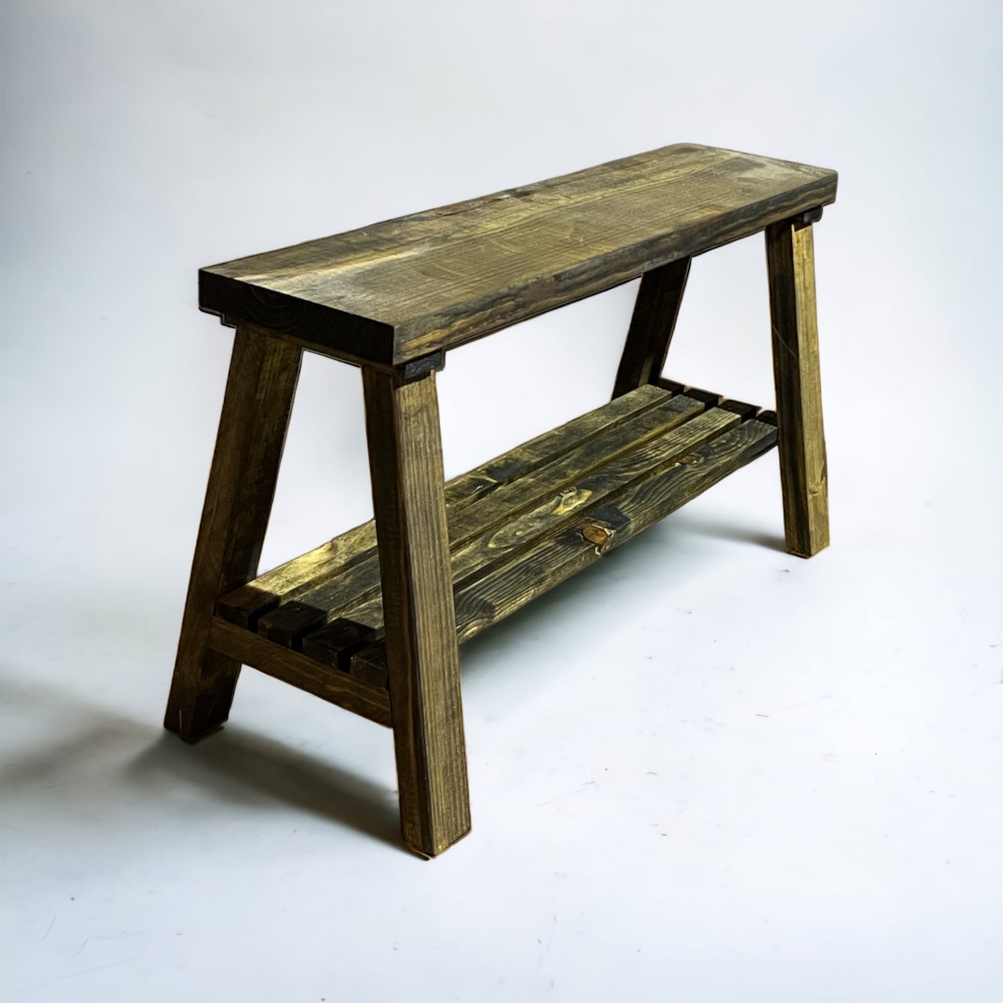 Solid Pine Wood Contemporary Shelf Storage Entryway Bench