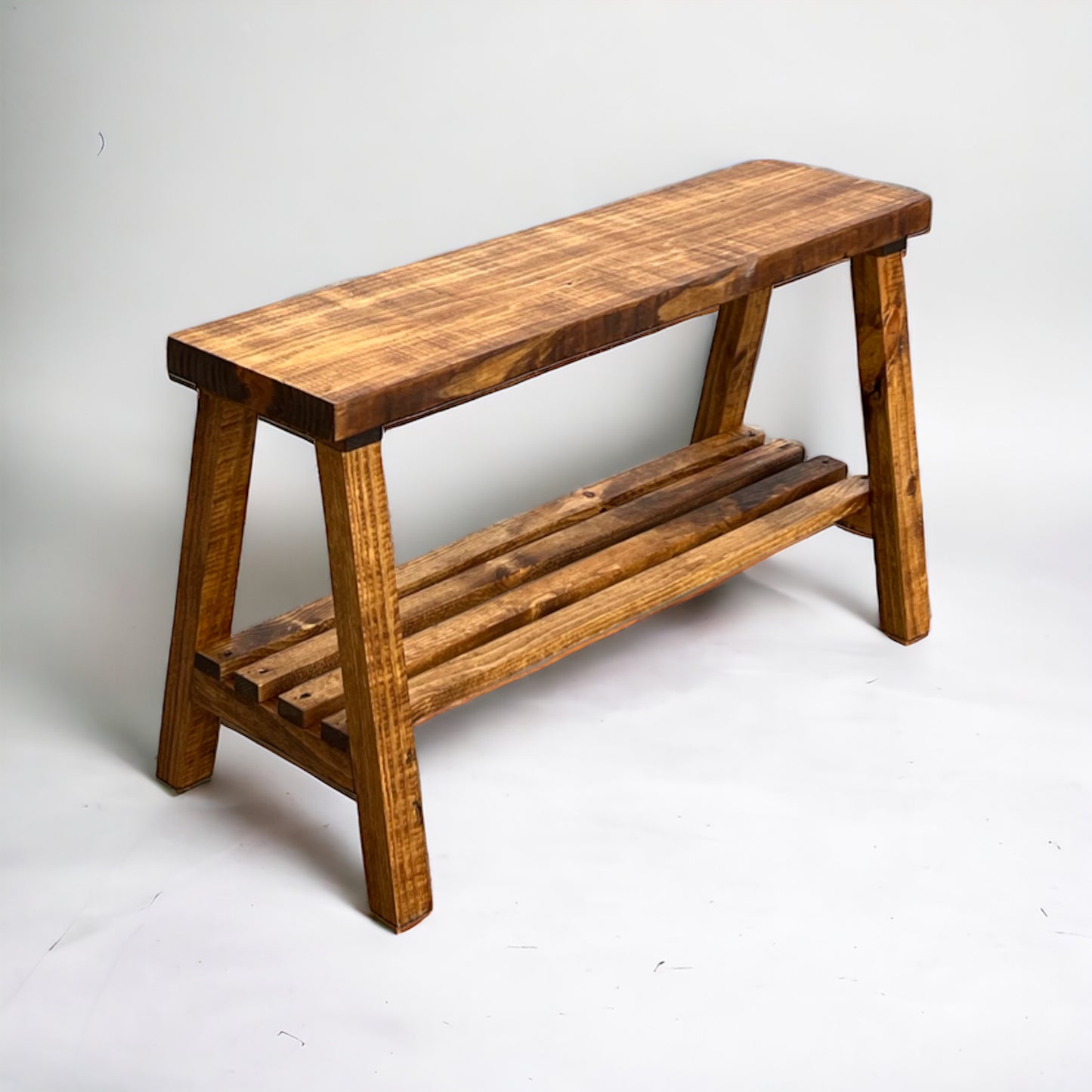 Solid Pine Wood Contemporary Shelf Storage Entryway Bench