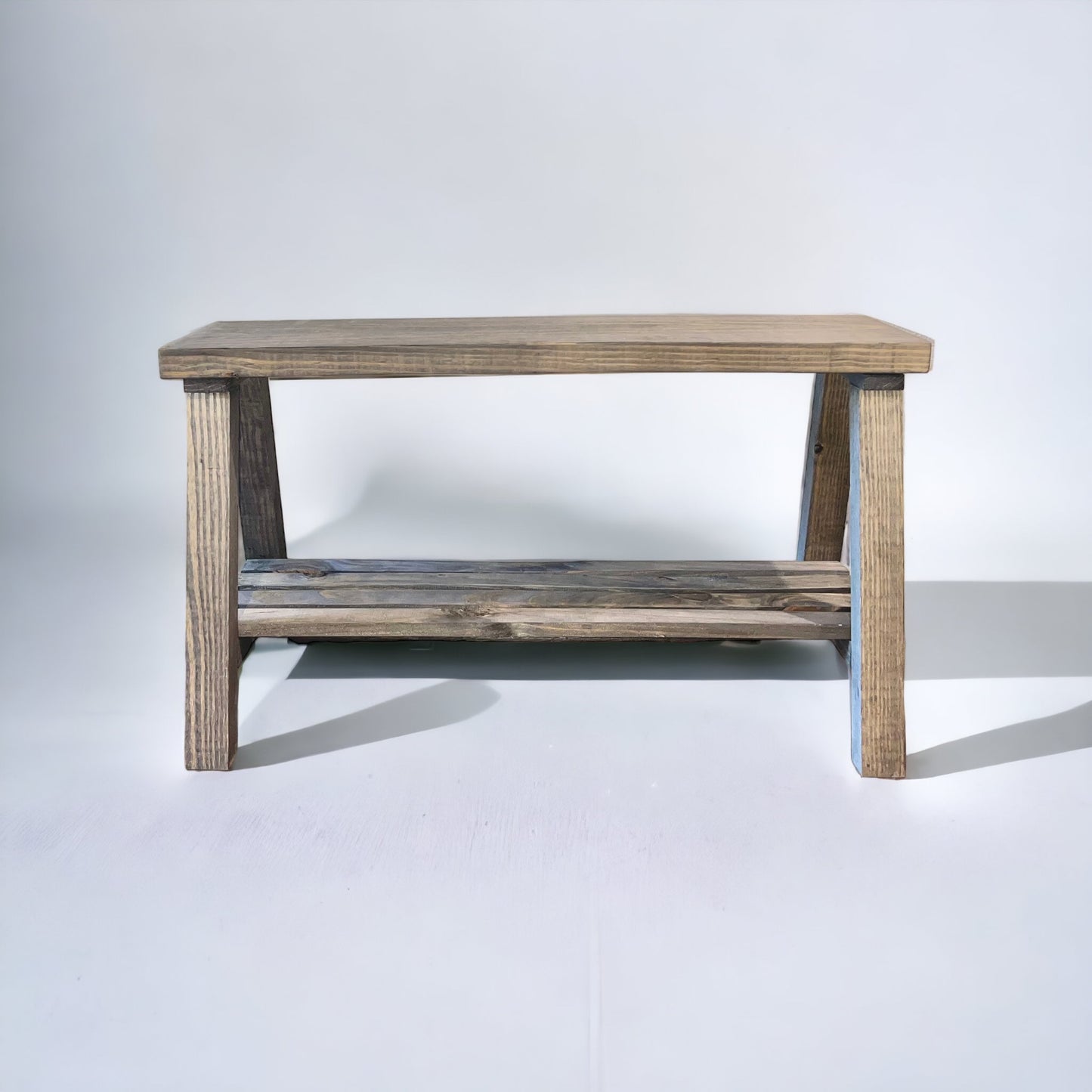 Solid Pine Wood Contemporary Shelf Storage Entryway Bench