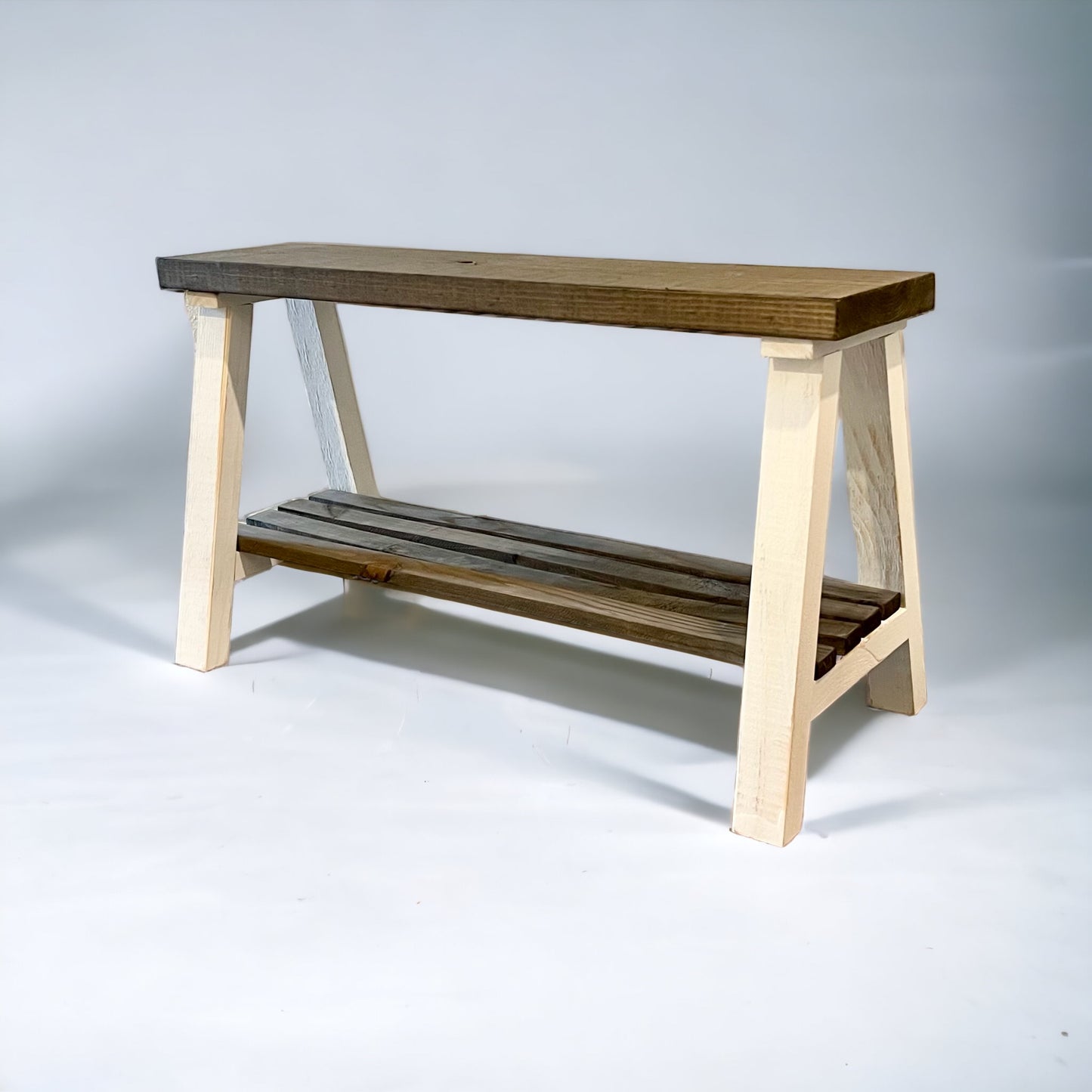 Solid Pine Wood Contemporary Shelf Storage Entryway Bench