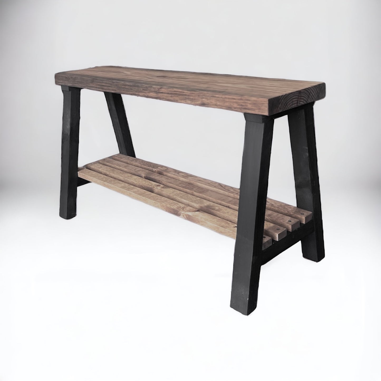 Solid Pine Wood Contemporary Shelf Storage Entryway Bench