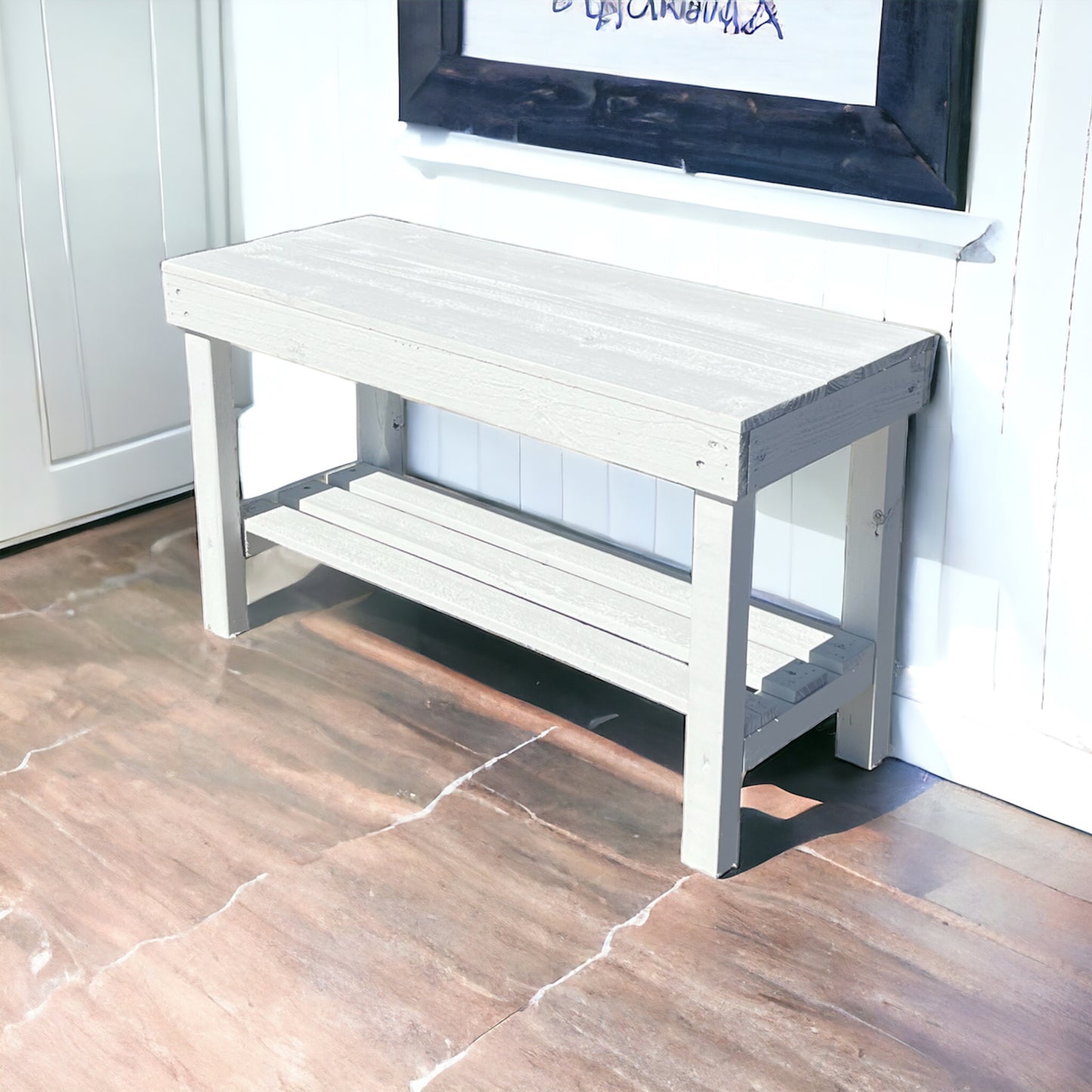 Farmhouse Rustic 1-Shelf Entryway Bench