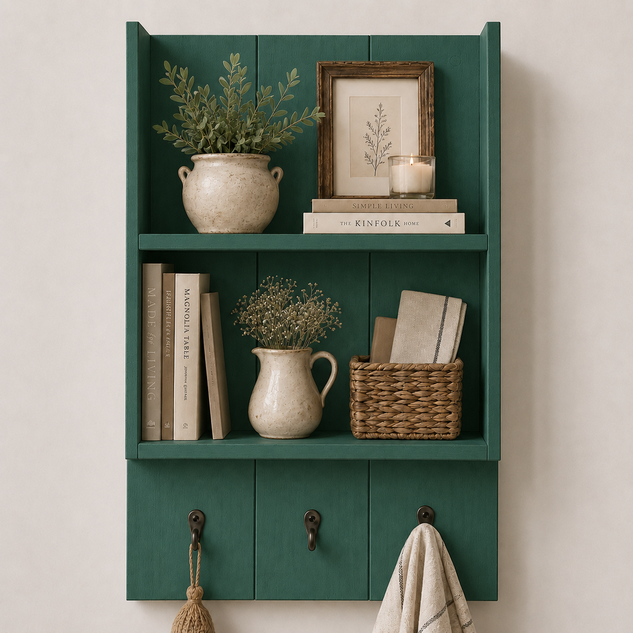 Burkstone Bathroom Shelf with Hooks | Rustic Wall Storage Organizer