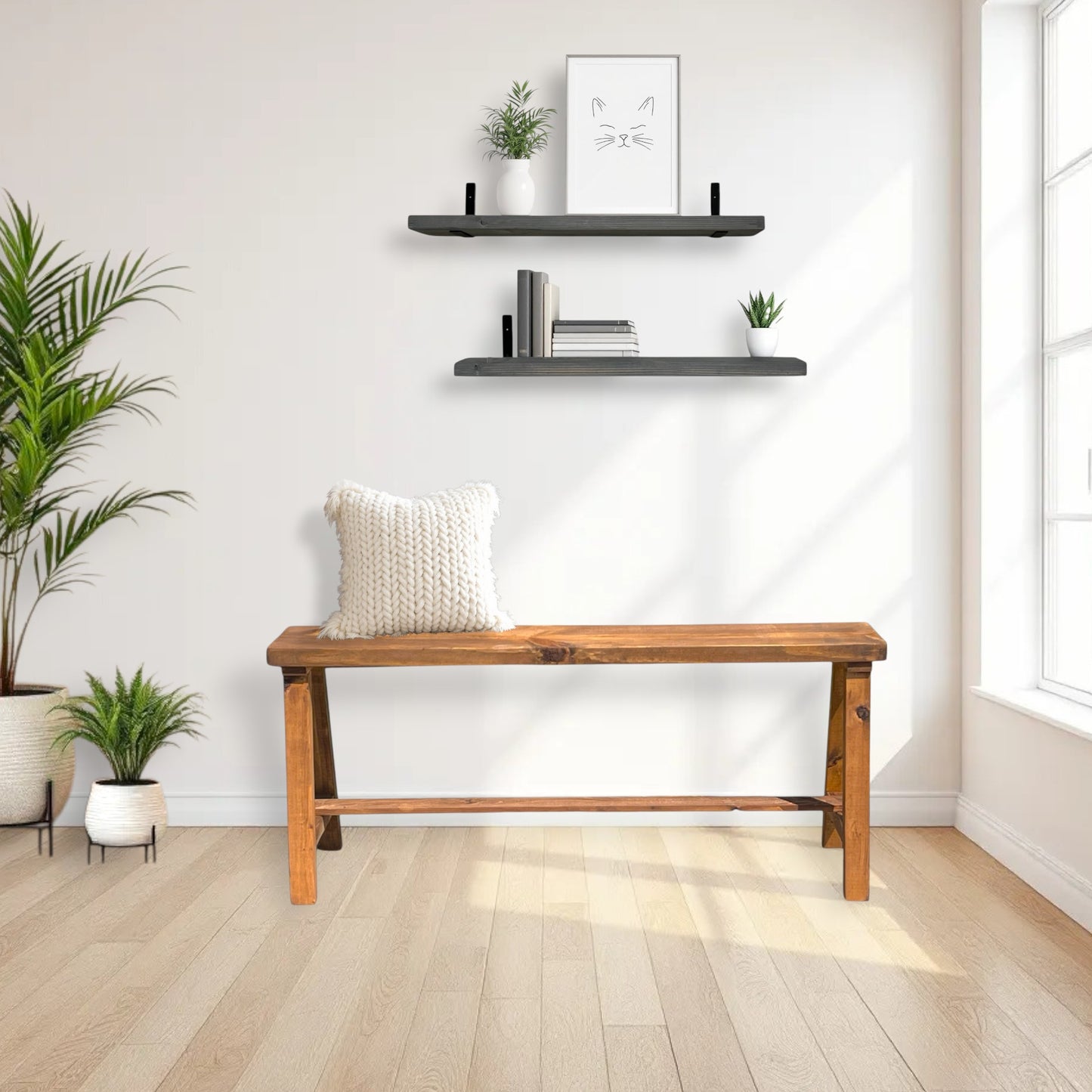 Simple Farmhouse Solid Wood Entry Bench