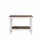 White reclaimed wood farmhouse console table with floating shelf, handmade solid wood furniture.