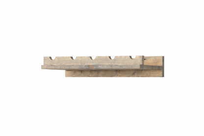 Handmade solid wood wall-mounted wine rack in dark walnut with floating shelf design, modern rustic furniture style.