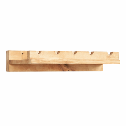 Handmade solid wood wall-mounted wine rack in dark walnut with floating shelf design, modern rustic furniture style.