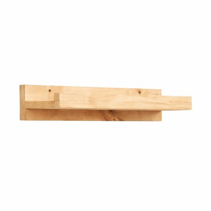 Rustic gray solid wood floating wall shelf with integrated hanging wine glass rack, handmade furniture.
