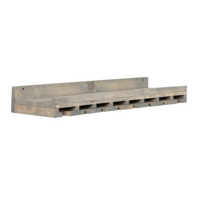 Wall-mounted wine rack in dark walnut, handmade solid wood furniture with slots for stemware, modern rustic style floating.