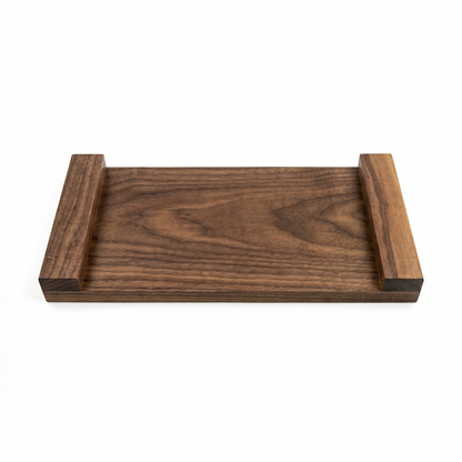 Solid Walnut Serving Tray for Coffee & Tea | 12-15” Length, 9-12” Usable Width | Easy-Grip Handles