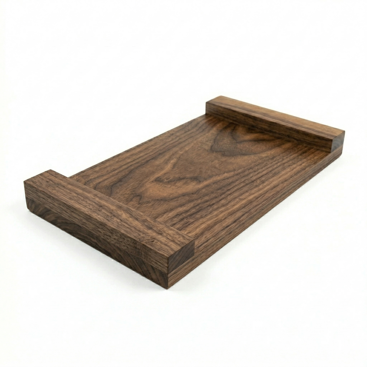 Solid Walnut Serving Tray for Coffee & Tea | 12-15” Length, 9-12” Usable Width | Easy-Grip Handles