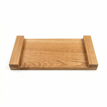 Solid Red Oak Serving Tray for Coffee & Tea | 12-15” Length, 9-12” Usable Width | Easy-Grip Handles