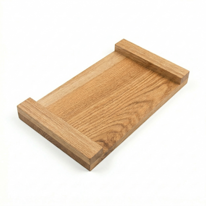 Solid Red Oak Serving Tray for Coffee & Tea | 12-15” Length, 9-12” Usable Width | Easy-Grip Handles