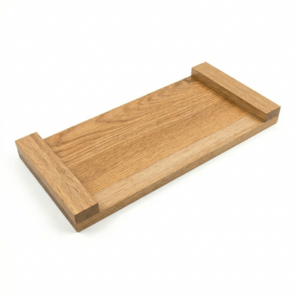 Solid Red Oak Serving Tray for Coffee & Tea | 12-15” Length, 9-12” Usable Width | Easy-Grip Handles