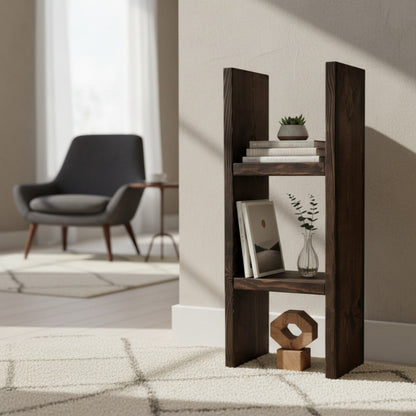 Rustic Solid Wood Bookcase and Plant Stand Shelf | Farmhouse Narrow Storage Tower for Living Room, Bedroom, Entryway, or Office