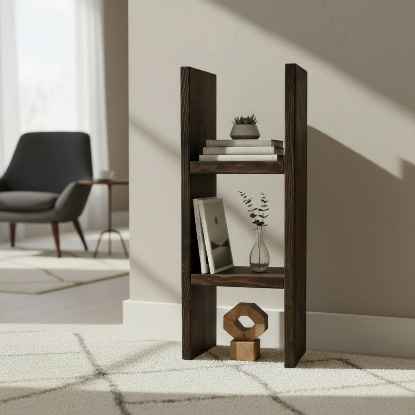 Rustic Solid Wood Bookcase and Plant Stand Shelf | Farmhouse Narrow Storage Tower for Living Room, Bedroom, Entryway, or Office