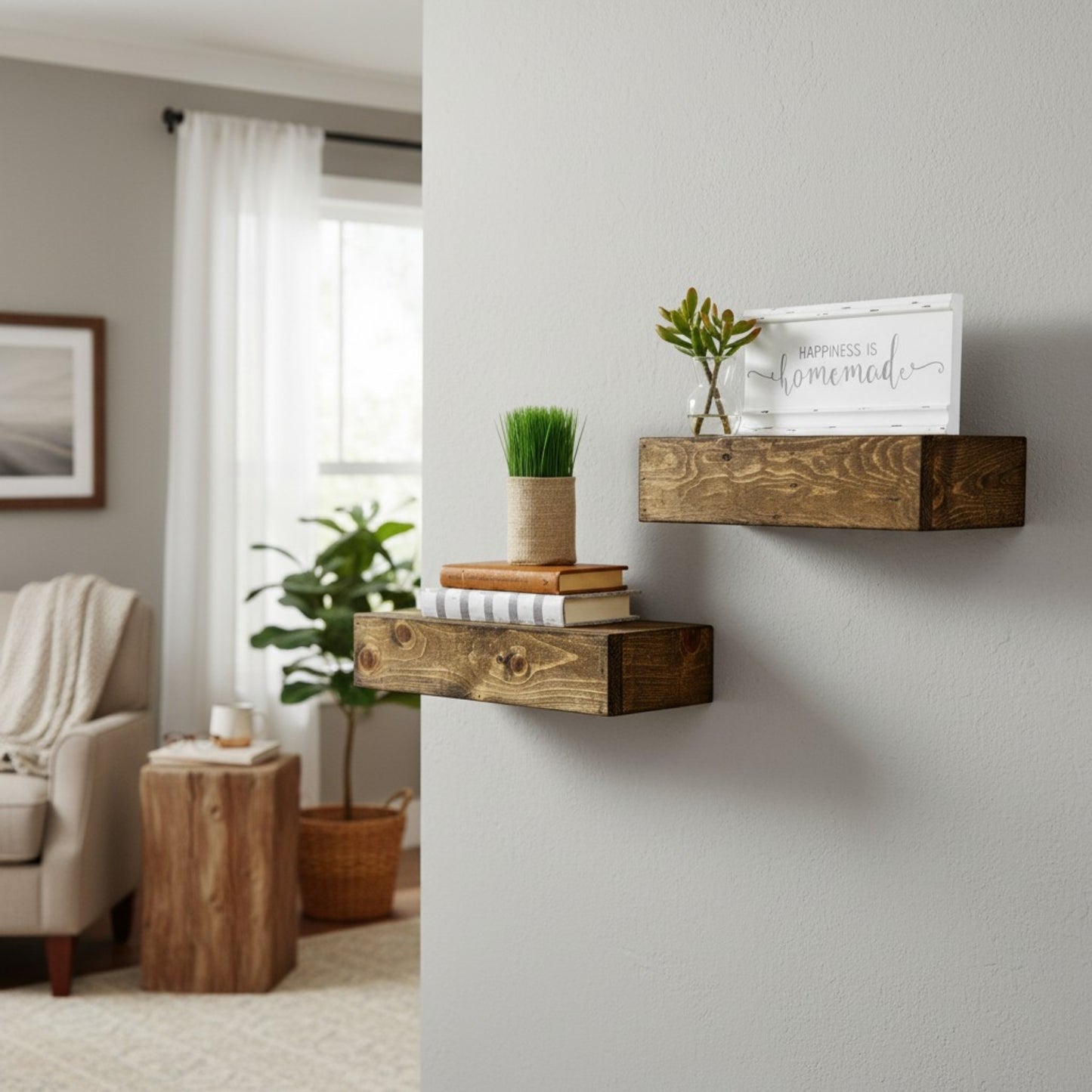 Wood Floating Box Shelves: Set of 2 Handcrafted Solid Wood Shadow Box Shelves – Farmhouse Wall Display
