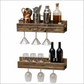 Set of 2 Wall Mounted Wine Racks with Side-Load Stemware Holder, Solid Wood Floating Shelves with Glass Storage