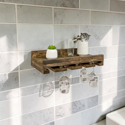 Cask & Timber Stemware Wine Glass Rack: Handcrafted Solid Wood Stemware Holder – Wall Mounted Rustic Bar Storage