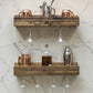 Set of 2 Wall Mounted Wine Racks with Side-Load Stemware Holder, Solid Wood Floating Shelves with Glass Storage