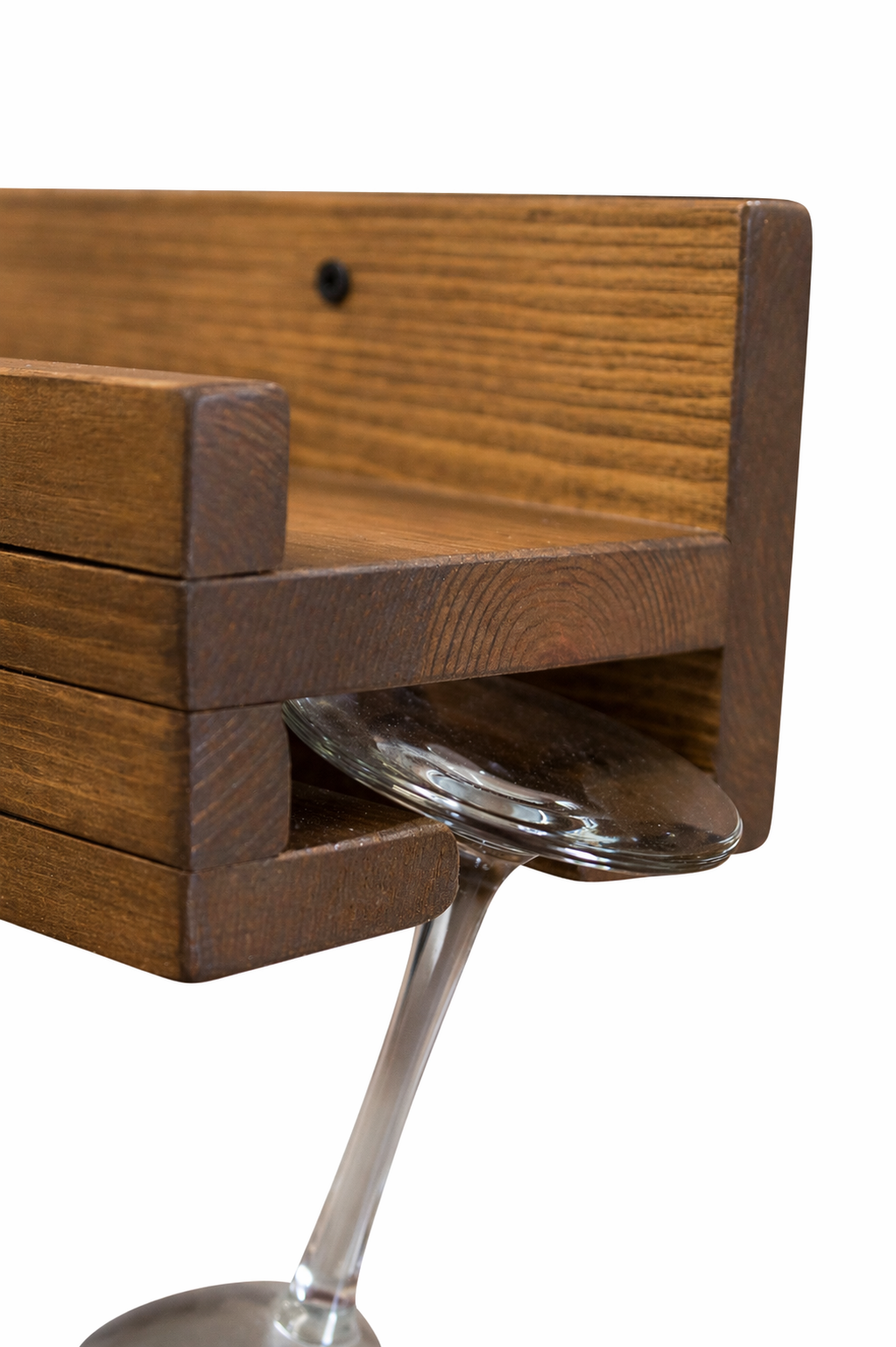 Set of 2 Wall Mounted Wine Racks with Side-Load Stemware Holder, Solid Wood Floating Shelves with Glass Storage