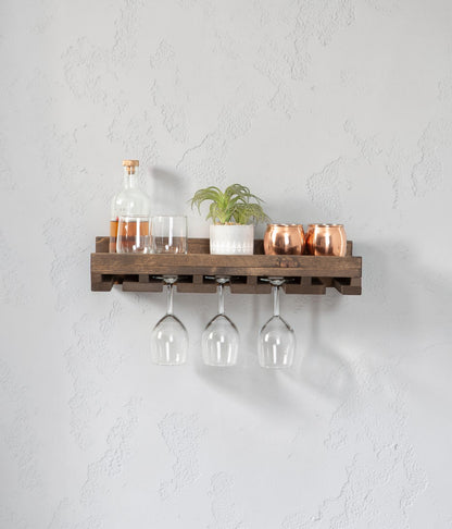 Cask & Timber Stemware Wine Glass Rack: Handcrafted Solid Wood Stemware Holder – Wall Mounted Rustic Bar Storage