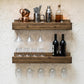 Set of 2 Wall Mounted Wine Racks with Side-Load Stemware Holder, Solid Wood Floating Shelves with Glass Storage