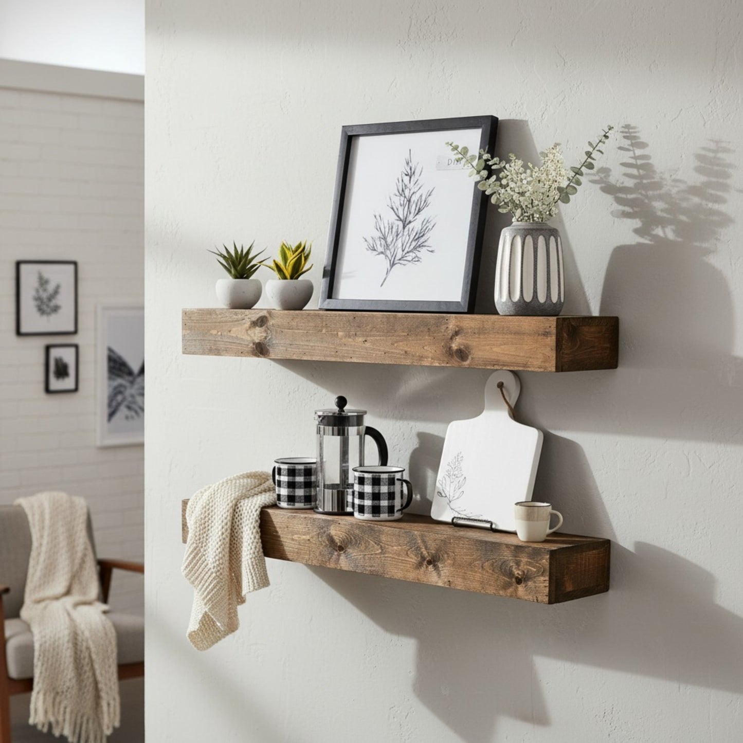Wood Floating Box Shelves: Set of 2 Handcrafted Solid Wood Shadow Box Shelves – Farmhouse Wall Display