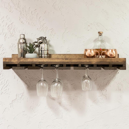 Cask & Timber Stemware Wine Glass Rack: Handcrafted Solid Wood Stemware Holder – Wall Mounted Rustic Bar Storage