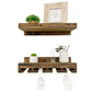 Wall mounted solid wood wine rack with stemware storage and rustic floating shelf in dark walnut finish.