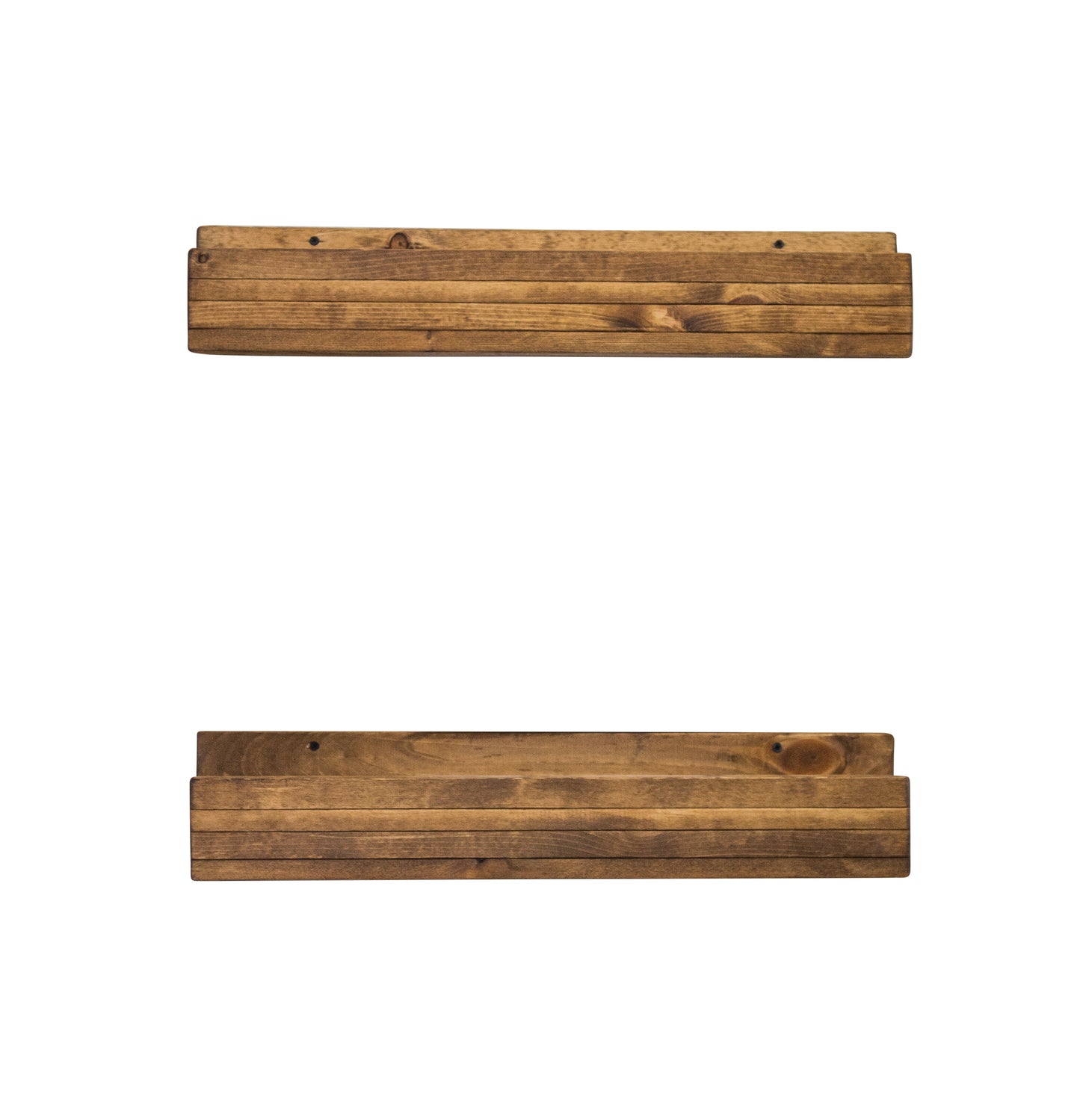 Set of 2 Wall Mounted Wine Racks with Side-Load Stemware Holder, Solid Wood Floating Shelves with Glass Storage