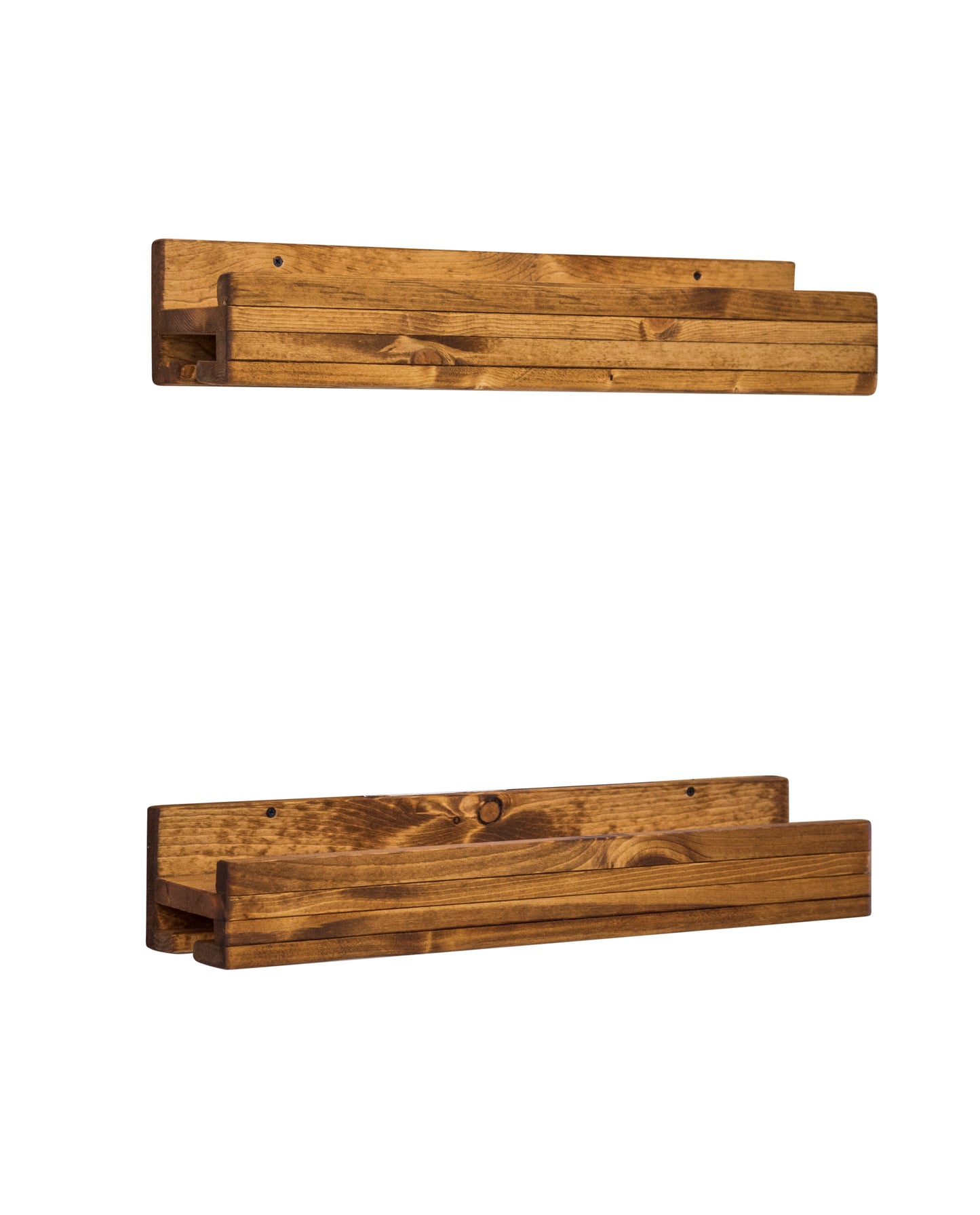 Set of 2 Wall Mounted Wine Racks with Side-Load Stemware Holder, Solid Wood Floating Shelves with Glass Storage