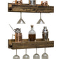 Set of 2 Wall Mounted Wine Racks with Side-Load Stemware Holder, Solid Wood Floating Shelves with Glass Storage