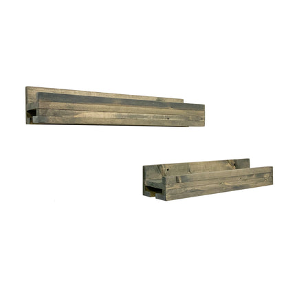 Set of 2 Wall Mounted Wine Racks with Side-Load Stemware Holder, Solid Wood Floating Shelves with Glass Storage