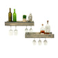 Set of 2 Wall Mounted Wine Racks with Side-Load Stemware Holder, Solid Wood Floating Shelves with Glass Storage