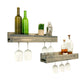 Set of 2 Wall Mounted Wine Racks with Side-Load Stemware Holder, Solid Wood Floating Shelves with Glass Storage