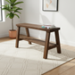 Solid wood furniture entryway bench with dark walnut top, white legs, and lower floating shelf in modern rustic style.