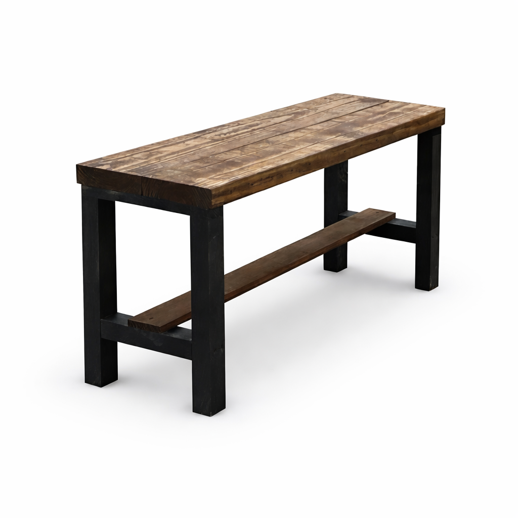Rustic solid wood entryway bench in grey and white, handmade wood furniture with modern rustic style.