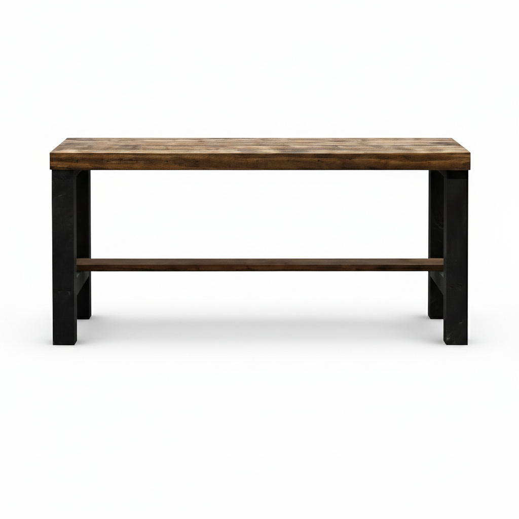 Rustic solid wood entryway bench in grey and white, handmade wood furniture with modern rustic style.