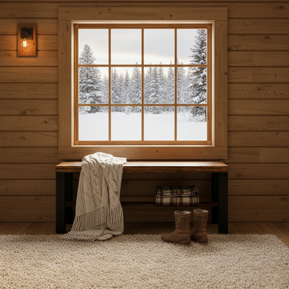 Rustic solid wood entryway bench in grey and white, handmade wood furniture with modern rustic style.