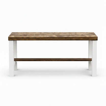 Rustic solid wood entryway bench in grey and white, handmade wood furniture with modern rustic style.