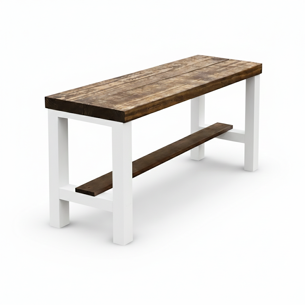 Rustic solid wood entryway bench in grey and white, handmade wood furniture with modern rustic style.