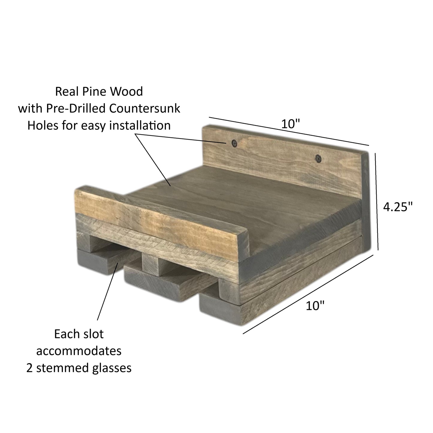 Solid Wood Wall Mounted Wine Rack with Stemware Shelf (Set of 2) - Cask & Timber: Handcrafted Floating Wine Racks with Glass Storage