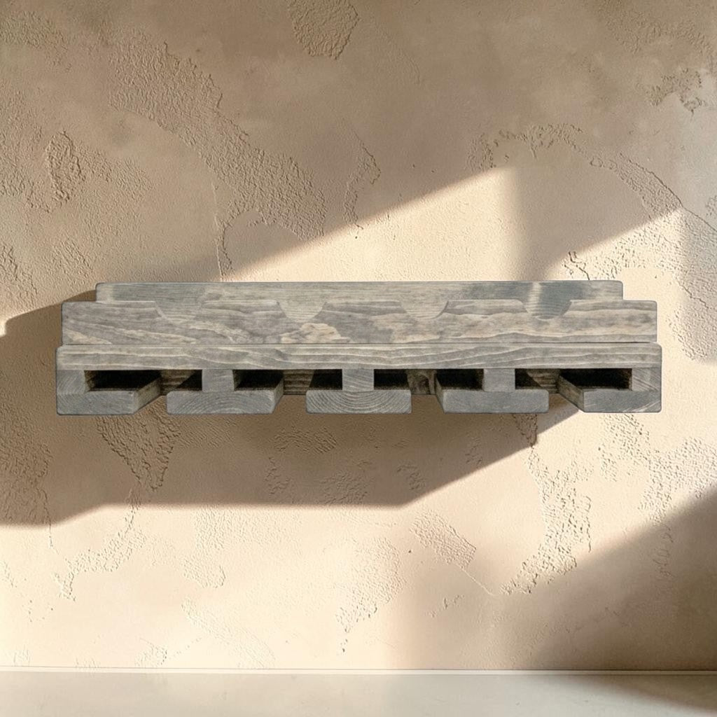Bottle Holder + Stemware Storage Wine Rack: Cask & Timber All-in-One Wall Mounted Wine Station – Handcrafted Solid Wood