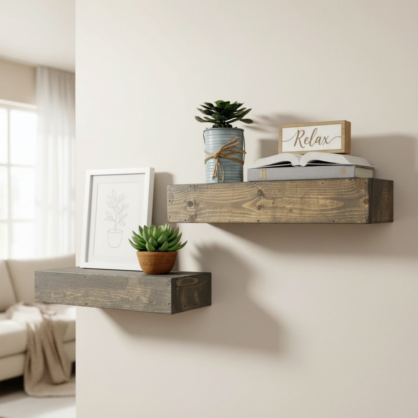 Wood Floating Box Shelves: Set of 2 Handcrafted Solid Wood Shadow Box Shelves – Farmhouse Wall Display