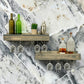 Set of 2 Wall Mounted Wine Racks with Side-Load Stemware Holder, Solid Wood Floating Shelves with Glass Storage