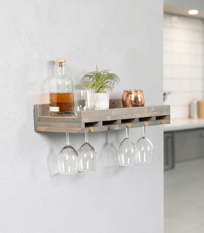 Cask & Timber Stemware Wine Glass Rack: Handcrafted Solid Wood Stemware Holder – Wall Mounted Rustic Bar Storage